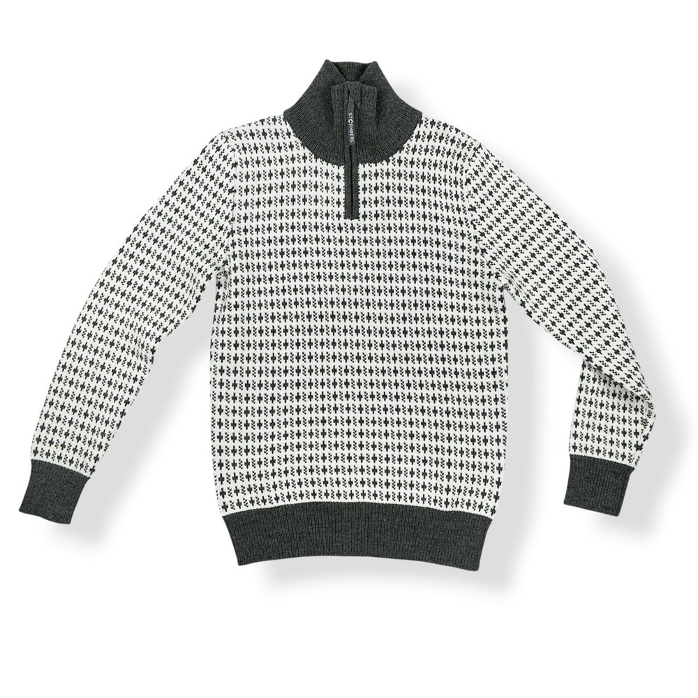 Stormberg Sweater Men Small White Gray Print 1/4 Zip Long Sleeve Wool Norway NWT